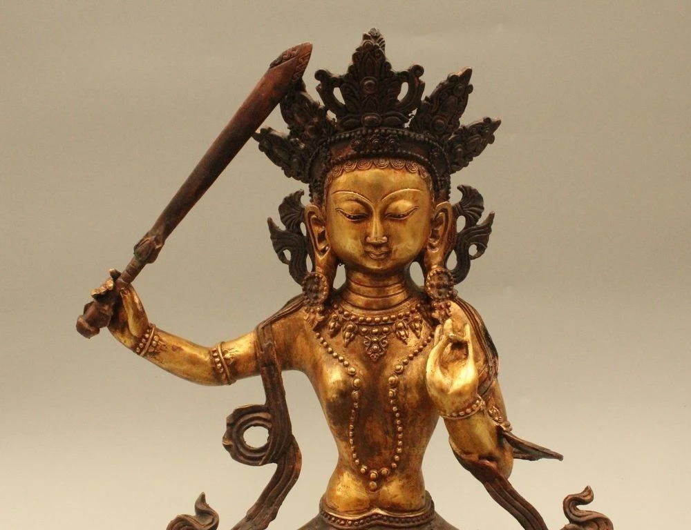 15 &quotКитайский тибет буддизм Бронзовая позолота Wenshu Manjuist Kwan-Инь статуя | Дом и сад