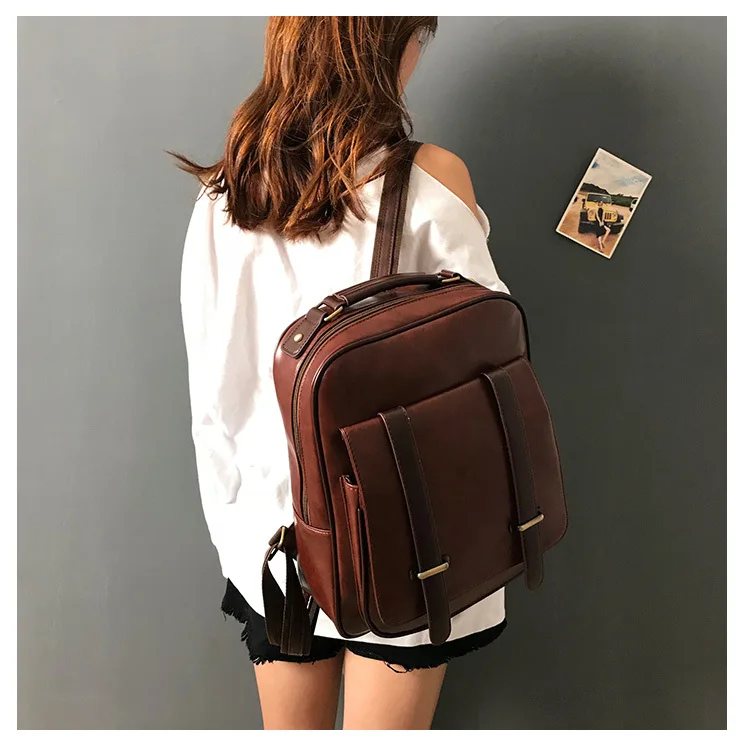 Винтажный женский рюкзак, черный рюкзак из искусственной кожи для девочек-подростков, женская школьная сумка через плечо, рюкзак Mochila, высокое качество
