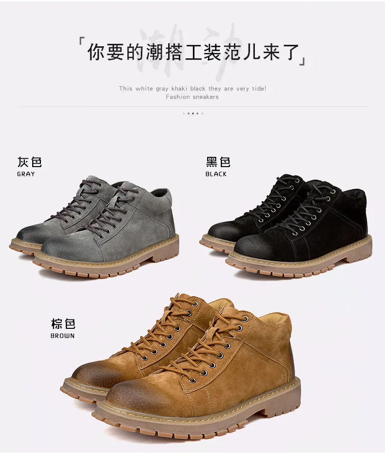 Genuine Leather Men Boots Autumn Winter Ankle Boots Fashion Footwear Lace Up Shoes Men High Quality Vintage Men Shoes