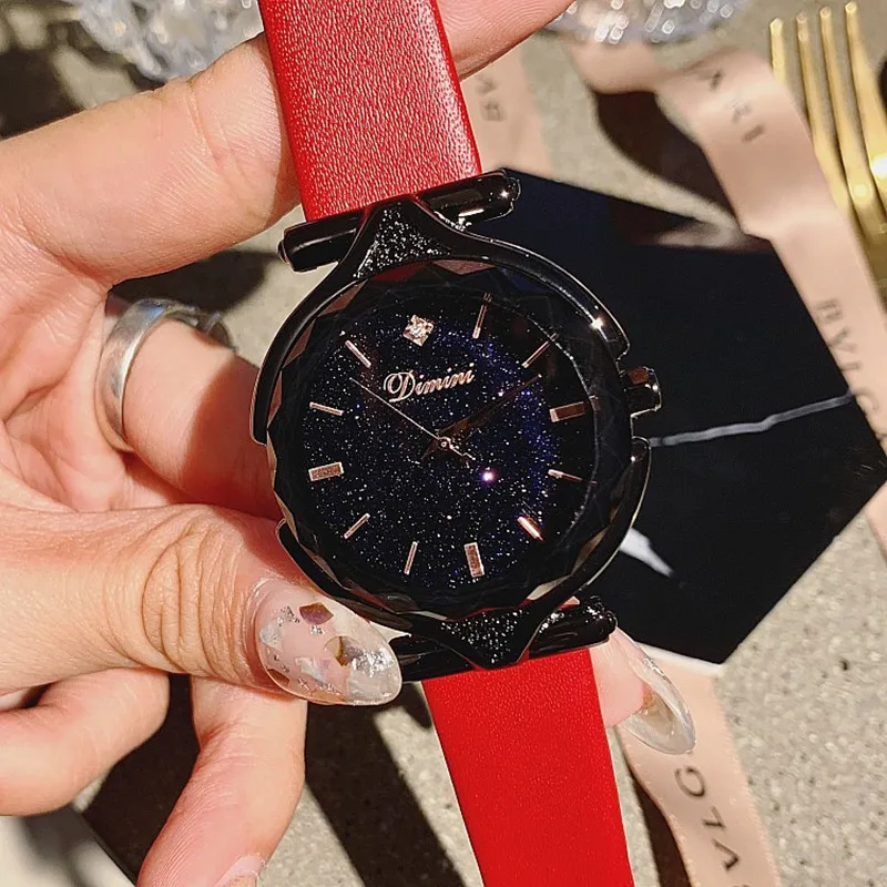 Super Cool Black Women Watches Fashion Ladies Rose Gold Dress Watch Woman Causal Starry Face horloges vrouwen | Наручные часы