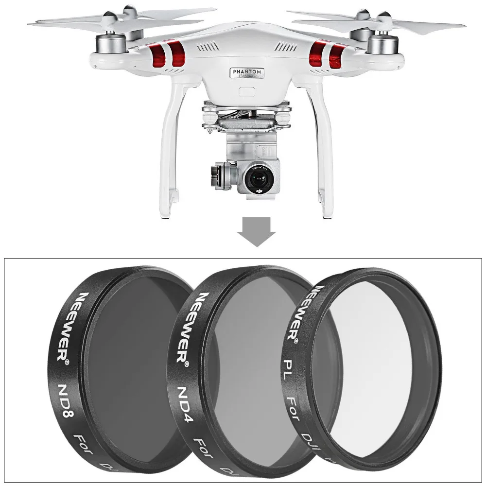 Набор фильтров Neewer 3 шт. для DJI Phantom Professional + Advanced: поляризатор фильтр ND4 ND8 не 3Standard |