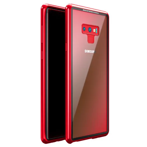 Transparent red 360 магнитный чехол для телефона для samsung Galaxy A50 A70 A30 A60 S10 Plus Note 10 Алюминий металлический бампер S9 S8 M10 M20 чехол Стекло крышка - Цвет: Transparent red