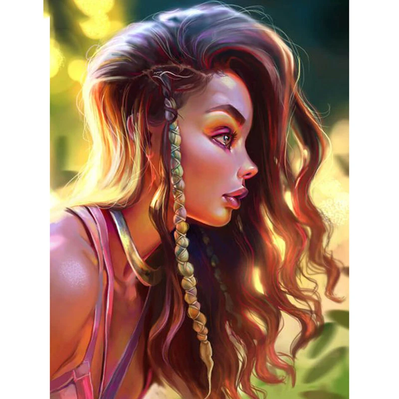 Полноразмерная/круглая Алмазная вышивка своими руками цветная девушка 5D