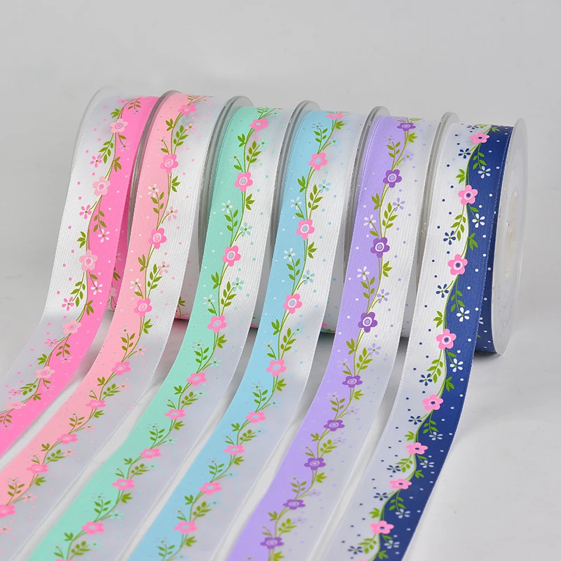 

NEW 10yards 1 " 25 mm lively small flowers pattern ribbon pattern printed satin ribbon free shipping