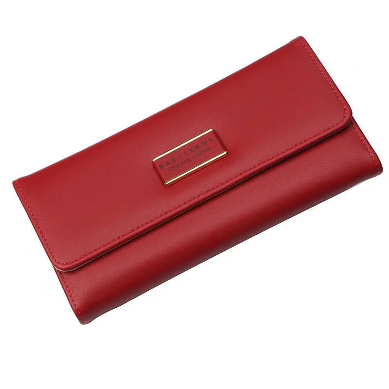 red Baellerry, Модный женский кошелек из искусственной кожи, длинный держатель для карт, карман для телефона, Женский кошелек, простой качественный женский клатч - Цвет: red