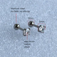 titanium with 5mm round clean aaa zircon stud earrings 316l stainless steel vacuum plating no fade no allergy