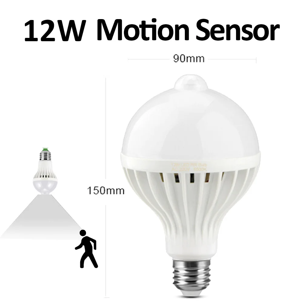 Motion Sensor 12W Сенсорный светильник s PIR сенсор светодиодный светильник с датчиком движения Ночной светильник с датчиком звука и голоса лампочка с переменным током 220 В светильник для лестницы и балкона ing - Испускаемый цвет: Motion Sensor 12W