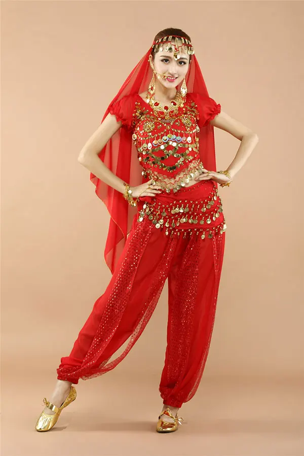 Лидер продаж комплект из 4 предметов костюм для танца живота Костюмы Болливуда