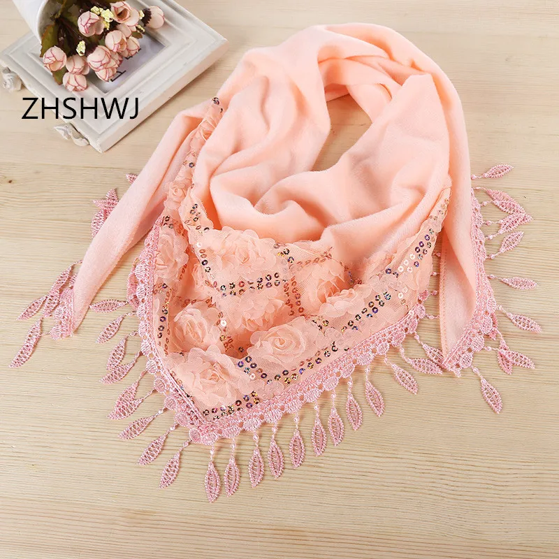 [ZHSHWJ] Новый Модный женский шарф шаль модное украшение розы треугольный