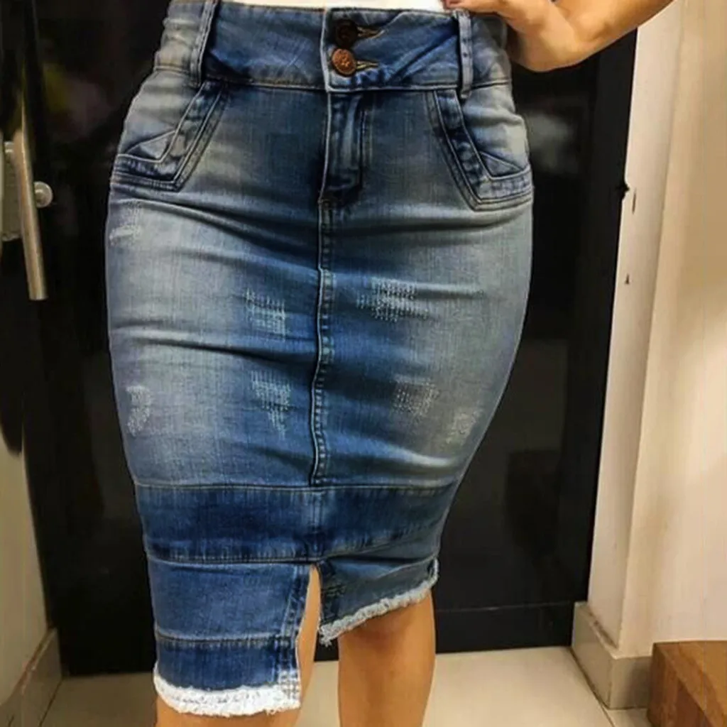 Модная рваная Облегающая джинсовая юбка с высокой талией в уличном стиле Mujer Moda