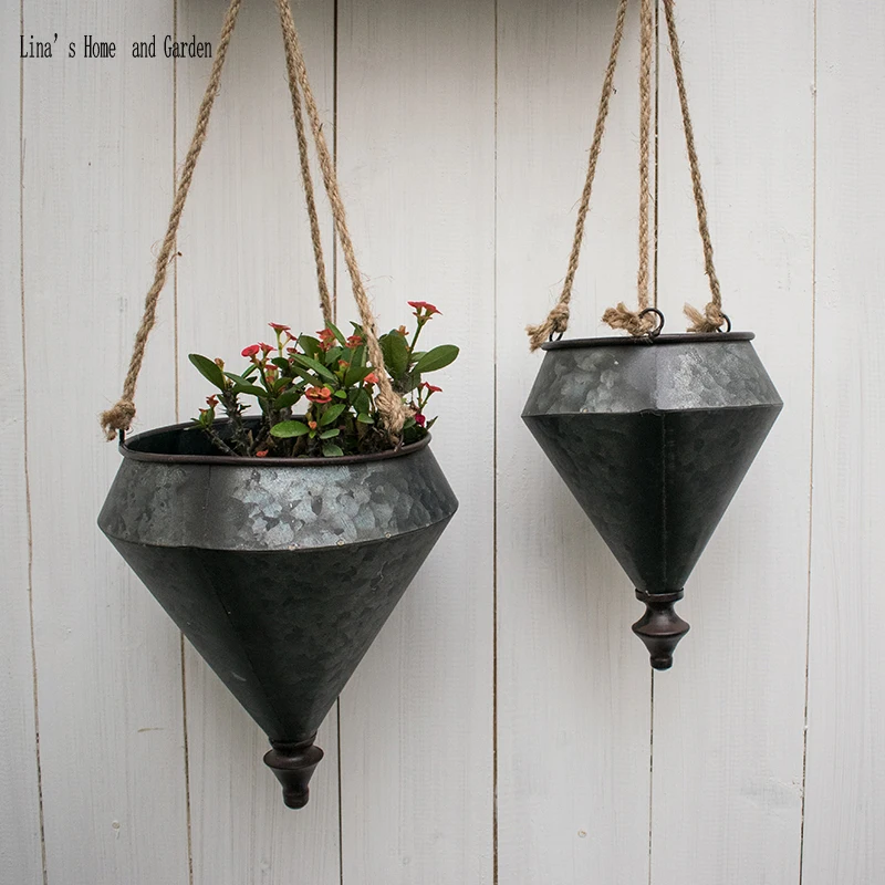 set 3 handcrafted metal zinc decortive vintage hanging planters