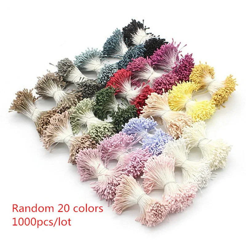 Random color 1000pcs 1 мм многоцветные искусственные тычинки, цветы для рукоделия, ручной работы, искусственный венок для свадебной вечеринки, домашний декор, аксессуары D0401 - Цвет: Random color 1000pcs