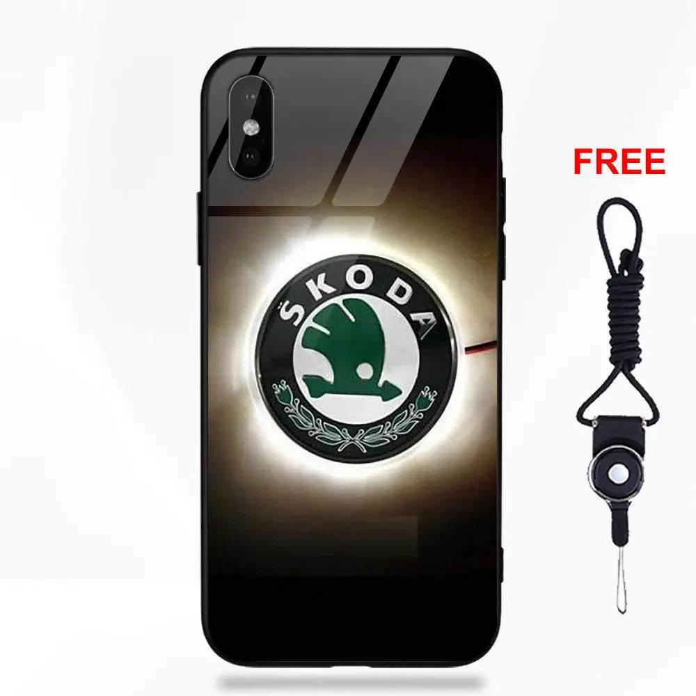 Vvcqod Skoda логотип Силиконовый ТПУ Рамка закаленное стекло чехлы для телефонов Apple iPhone 5 5C 5S SE 6 6S 7 8 Plus X XS Max XR - Цвет: as picture