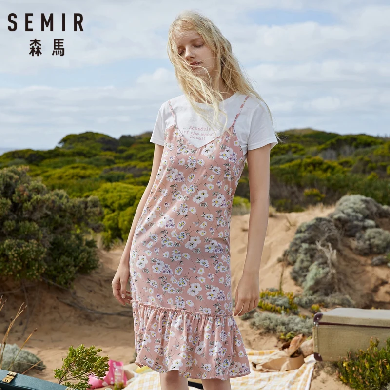 Женское платье SEMIR Новинка лета 2019 студенческое из двух частей модные футболки и