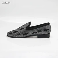 xobzjh 2019 new men shoes british style wedding party handmade rhinestone shoes men flats leather silver loafers shoes big size