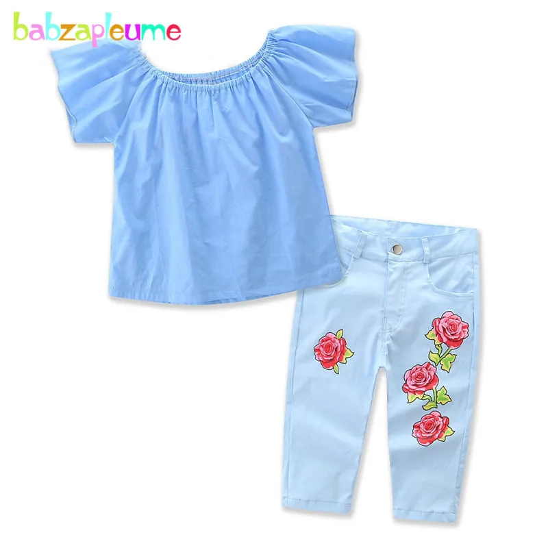 

2PCS/2-7Years/Summer Fashion Kids Clothes Baby Girls T-shirt+Flower Pants Korean Children Clothing Sets Two Piece Outfits BC1383