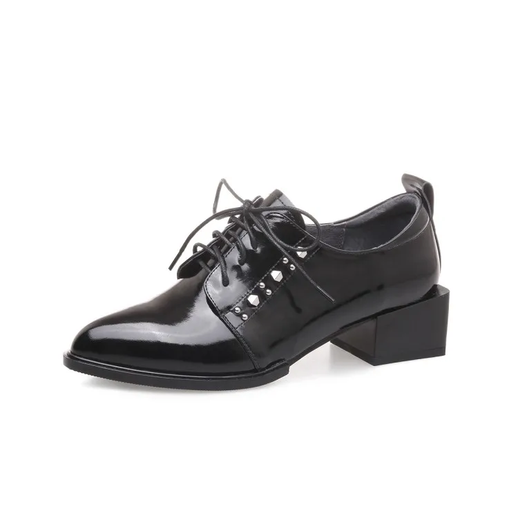Женские туфли-лодочки из коровьей кожи MLJUESE черные туфли на шнуровке с заклепками
