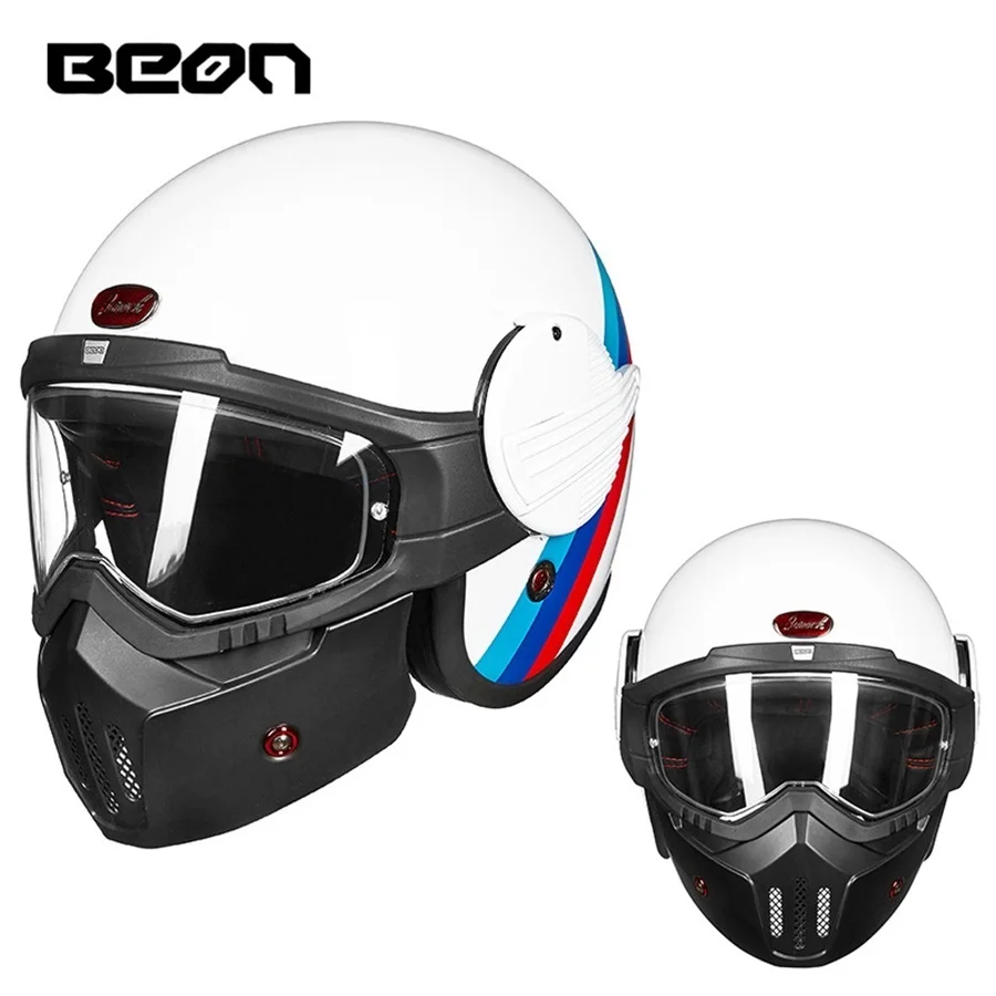 white blue 1 шт Профессиональные 3/4 очки для лица винтажные съемные Кафе Racer Ретро Маска СТЕКЛОВОЛОКНО мотоциклетный шлем для мотокросса - Цвет: white blue
