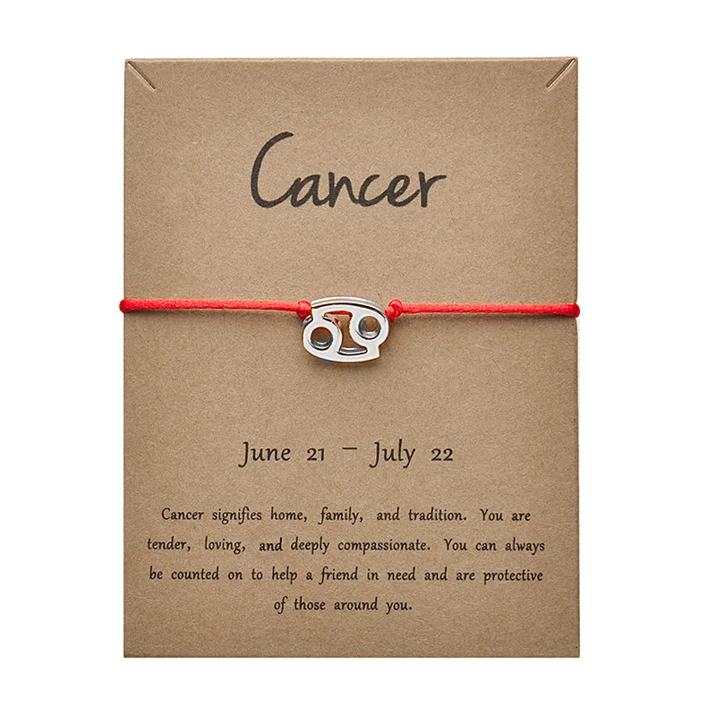 RED Silver Cancer Красные цвета золотые карты модные ювелирные изделия 12 созвездия зодиака тканый браслет браслеты для женщин - Окраска металла: RED Silver Cancer