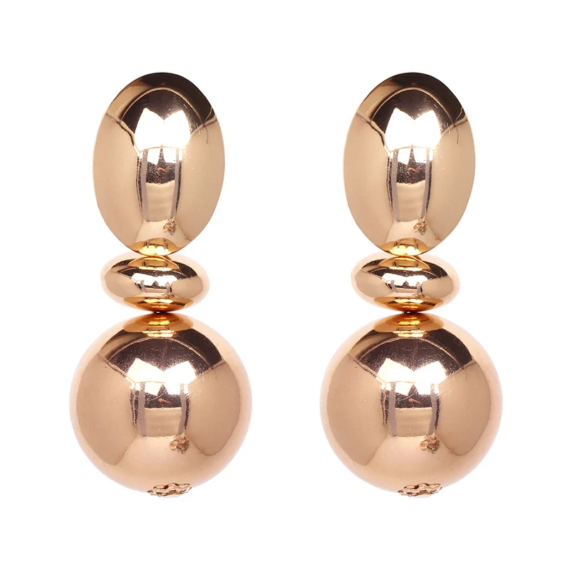 Rose Gold AENSOA, панк, металлический шар, золотой цвет, большие серьги для женщин и девушек,, модные, ZA, массивные серьги, свадебные подарки, ювелирные изделия - Окраска металла: Rose Gold