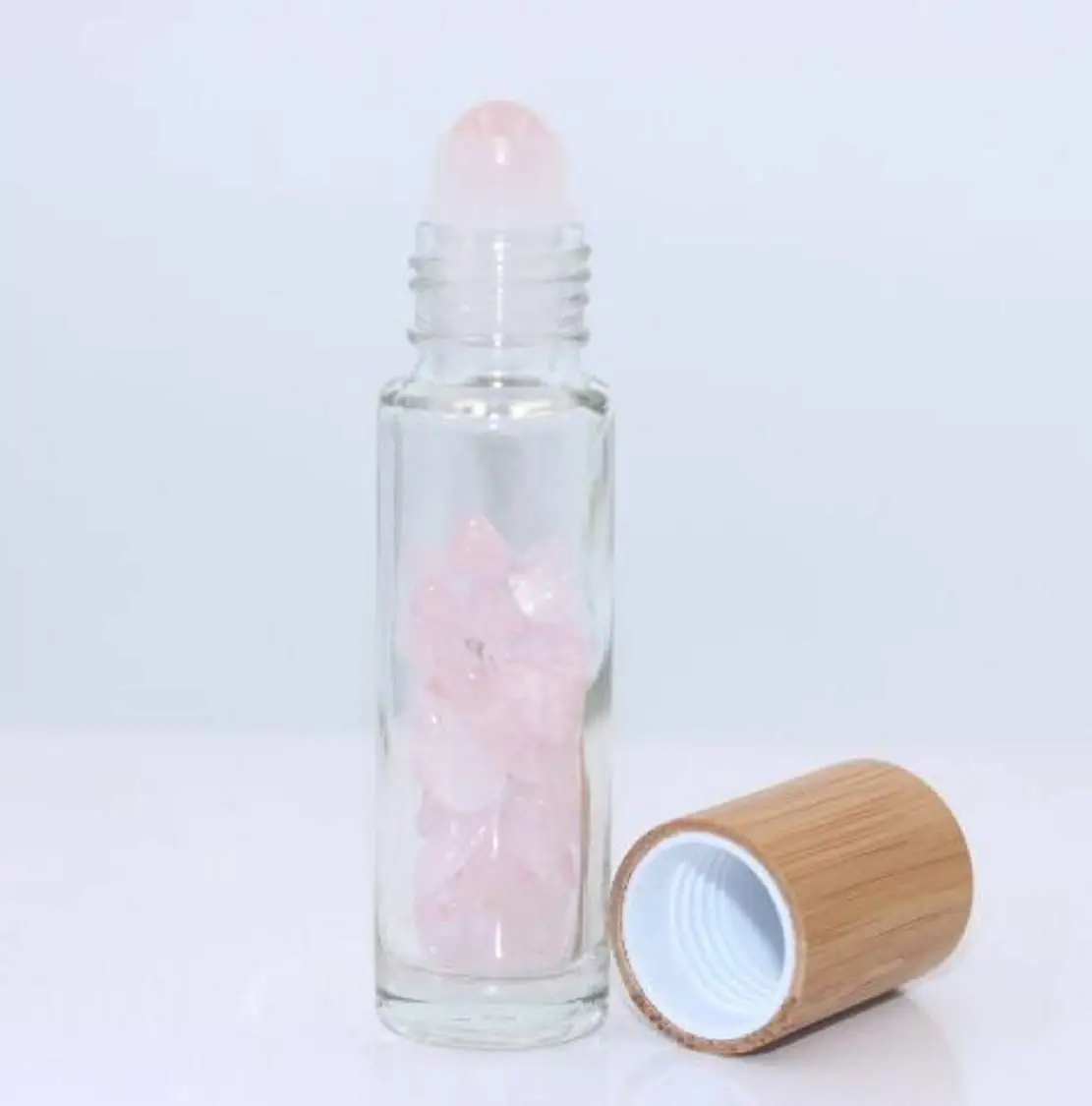 10ml Natural Gemstone Glass Roller Bottles Essential Oil Jade Roller Bottles Bamboo Cover 10pcs/lot P224