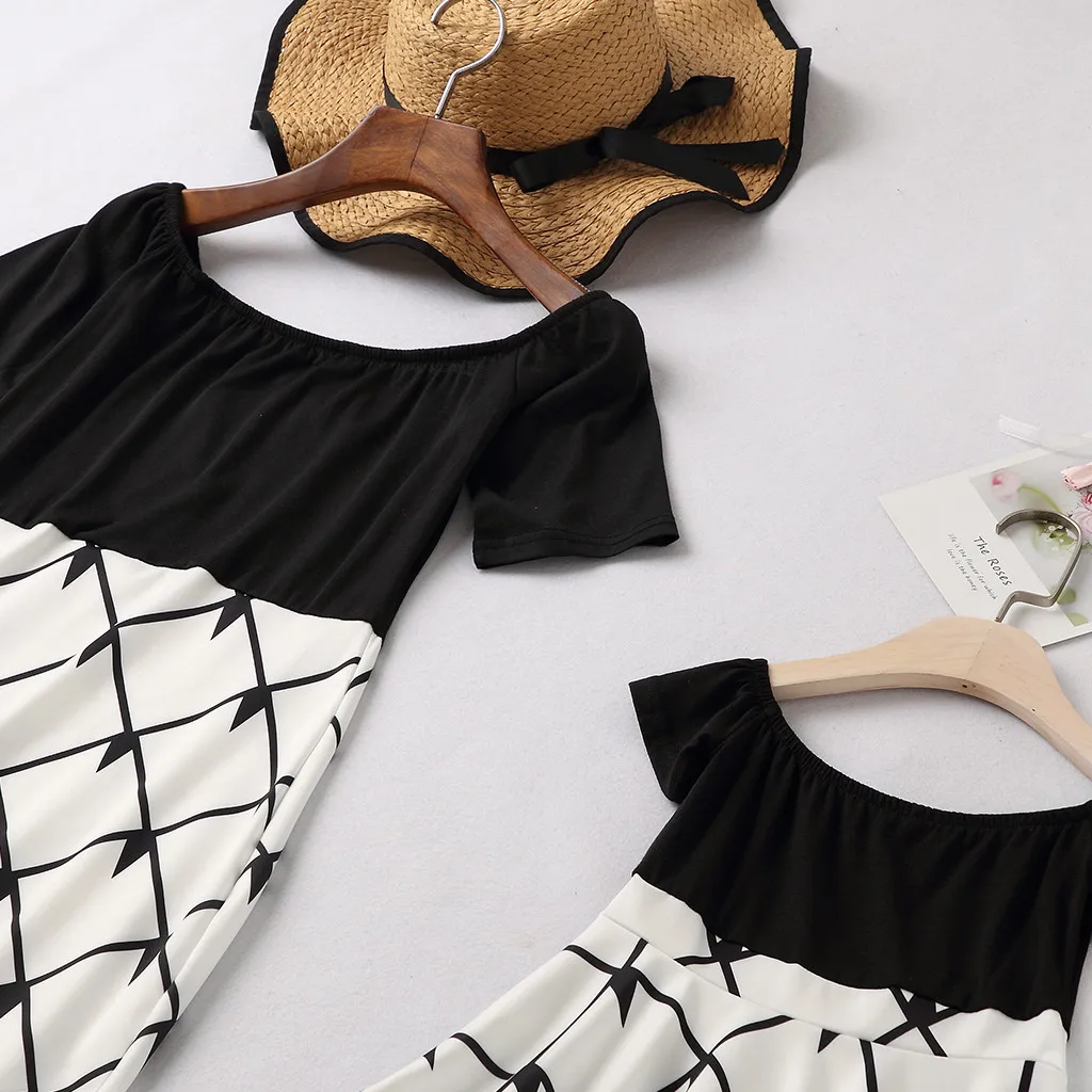 Платья для мамы и дочки женские платья с коротким рукавом круглым вырезом