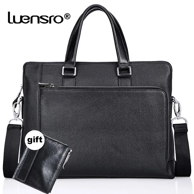 black LUENSRO модный мужской портфель из натуральной кожи, мужские деловые сумки, черные Офисные Сумки для мужчин, сумка для ноутбука через плечо - Цвет: black