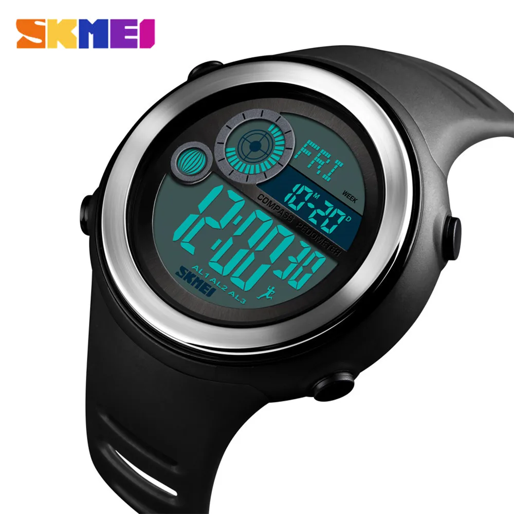 White Black SKMEI 1395 спортивные часы цифровые наручные часы Мировое время шагомер компас расстояние калорий водонепроницаемые часы Relogio Masculino - Цвет: White Black