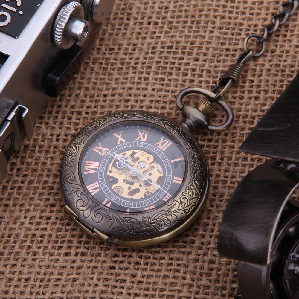 Forsining модный бренд Винтаж брелок карманные механические часы Для мужчин резные