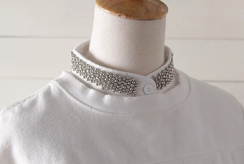 Женская винтажная блузка со съемным воротником черно белая кристаллом в