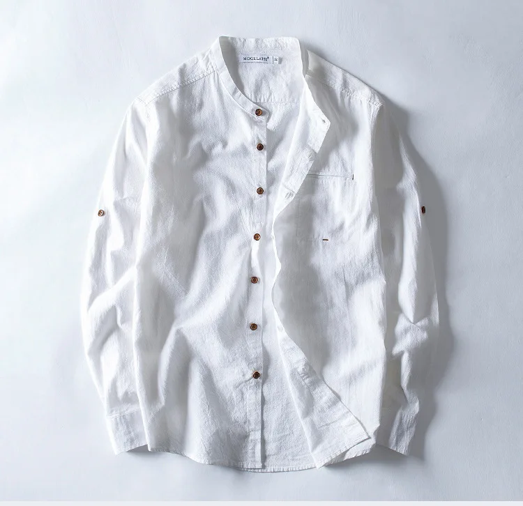 2018 new arrivals Men's stand collar long sleeve shirt with pocket white green blue summer casual shirts men cotton male | Мужская