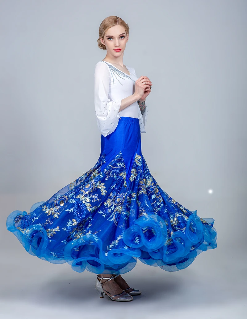Новая мода, вышитая большая юбка-качели, бальное платье, Женская Стандартная Одежда для танцев, вальс, сальса, соревнование, Одежда для танцев, DL3870