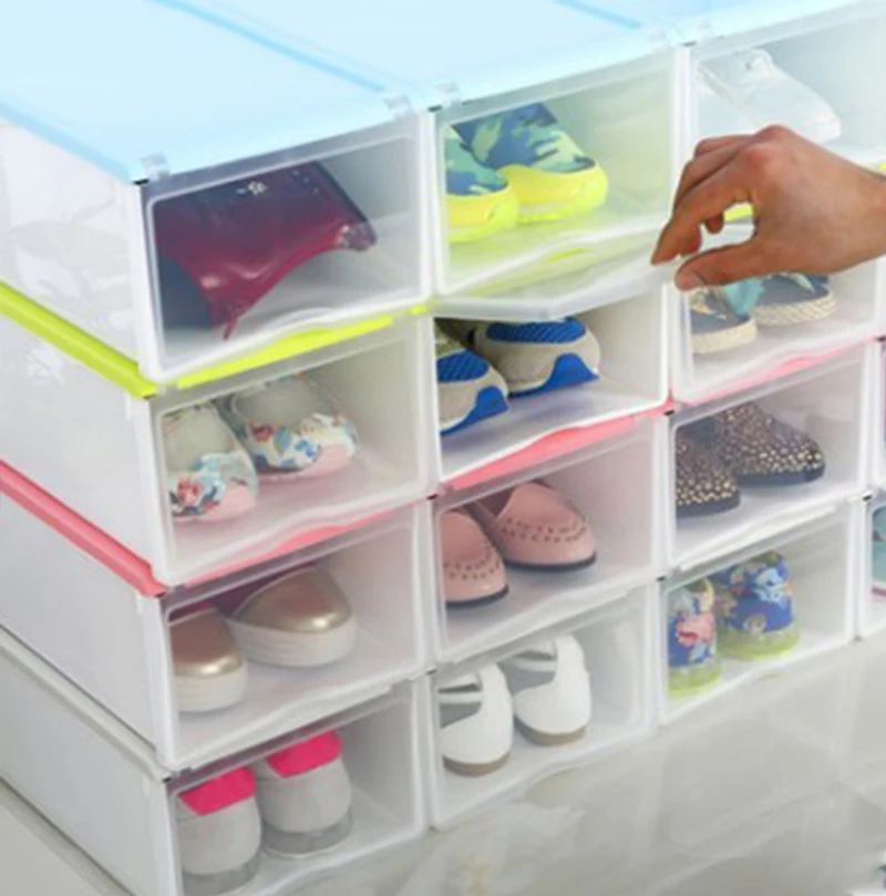Толстая цветная прозрачная пластиковая раскладушка для обуви ящик хранения