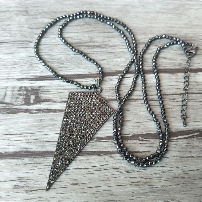 

5 Strands Hematite beads necklace,Unique Metallic arrowhead Pendant pave Crystal Rhinestone necklaces NK207