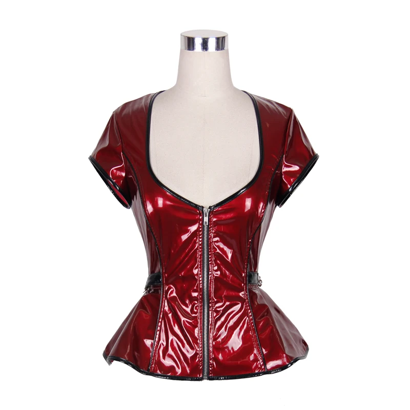 Женская футболка из ПУ кожи с коротким рукавом в готическом стиле | одежда