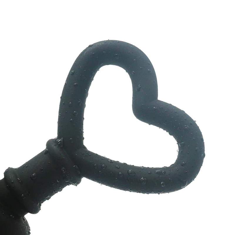 Новая силиконовая черная ручка в форме сердца Анальная бусина пробка для пар