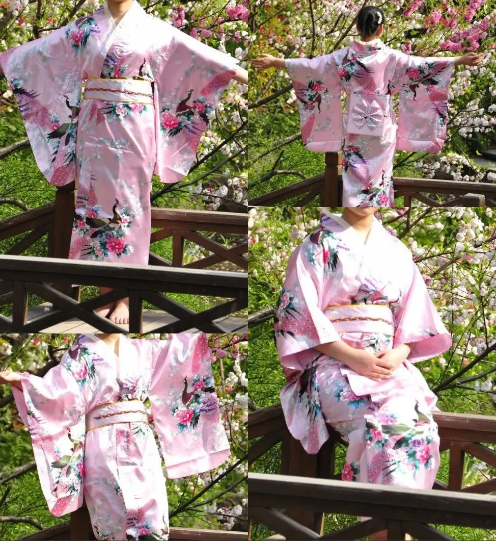 Модное винтажное кимоно Yukata японское Haori вечернее платье один размер розовое