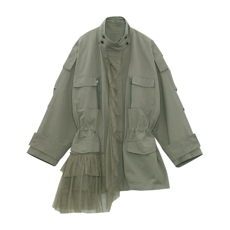 TWOTWINSTYLE Patchwork Mesh Windbreaker Coats Women Long Sleeve Trench Coat Female Casual Tops 2018 Autumn Big Sizes New | Женская