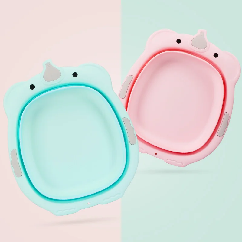 PINK BLUE 2PCS Детский складной умывальник, детский умывальник для мытья задницы, портативный детский умывальник, пластиковый, Небьющийся, для ванной, для лица, для ног, для умывальника - Цвет: PINK BLUE 2PCS