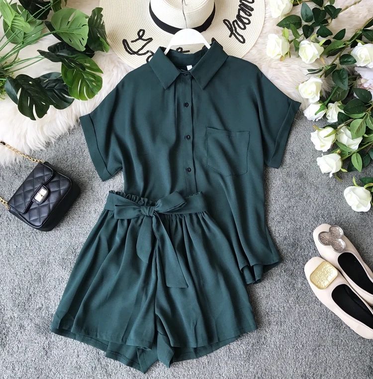 Женский Повседневный костюм ALPHALMODA рубашка с коротким рукавом + шорты комплект из