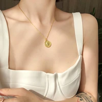 bohemia round coin choker necklace pendant for women medal gold silver color disc face necklace dainty gifts new european 2020