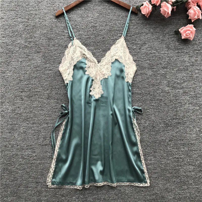 Ночные рубашки для женщин 6 цветов шелковое домашнее платье пижамы с V-образным