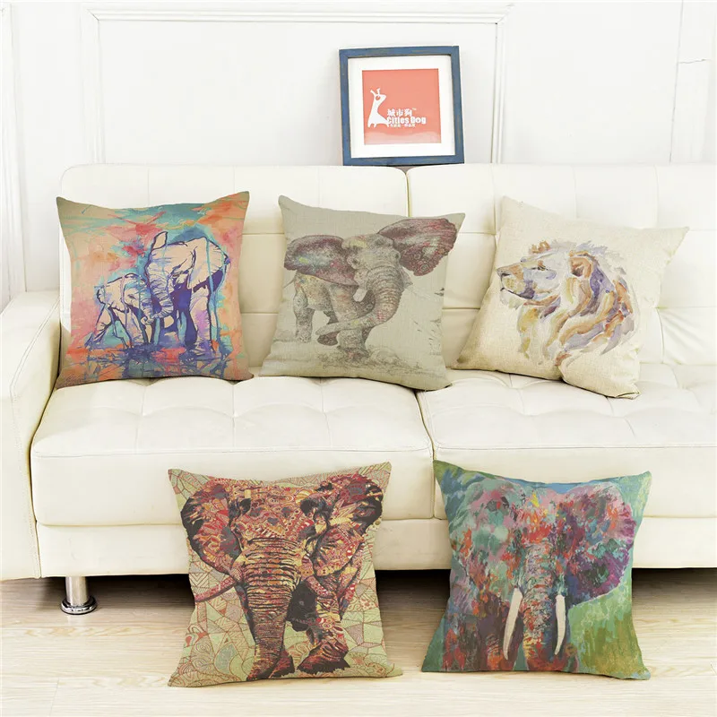 Love animals elephant leo colorful painting Pillow case Cushion Cover sofa hotel club coffee shop chair home Decorations gift | Дом и сад