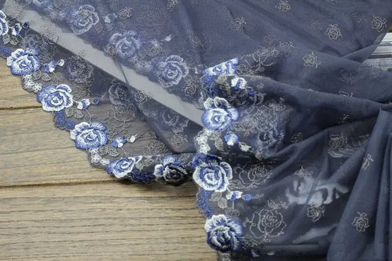 2 размера Глубокий серый тюль кружевная отделка синий белый розовый Вышитое