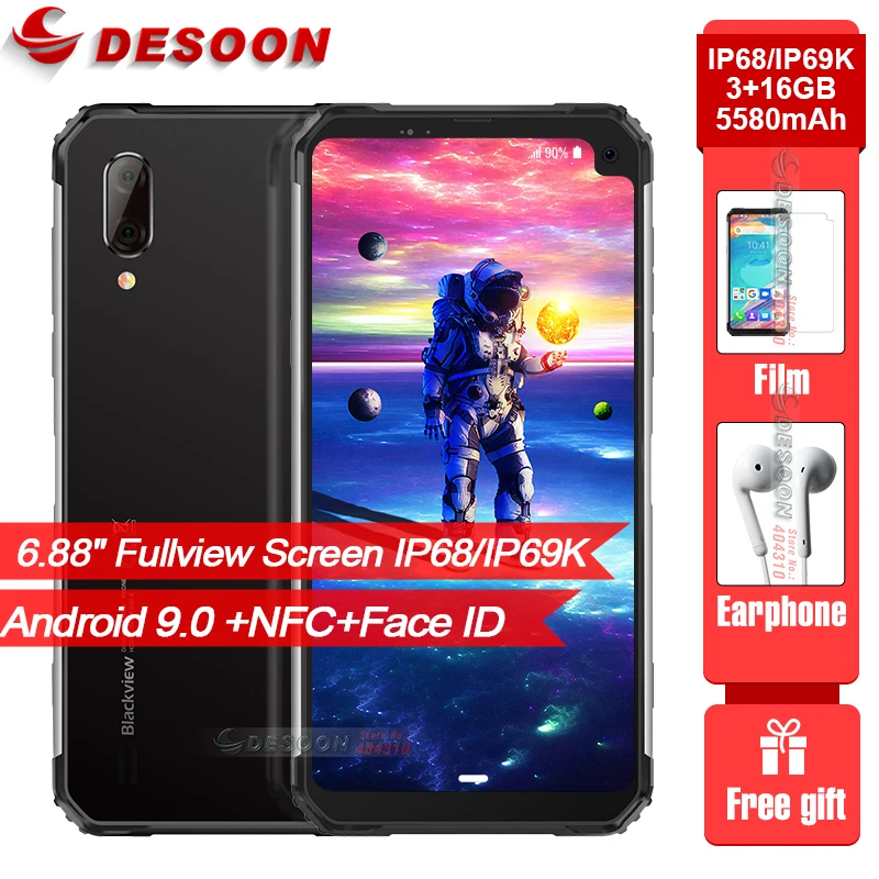 Новый Blackview BV6100 6 8 дюйма разрешение Full Дисплей IP68 смартфон 5580 мАч 3 Гб оперативной