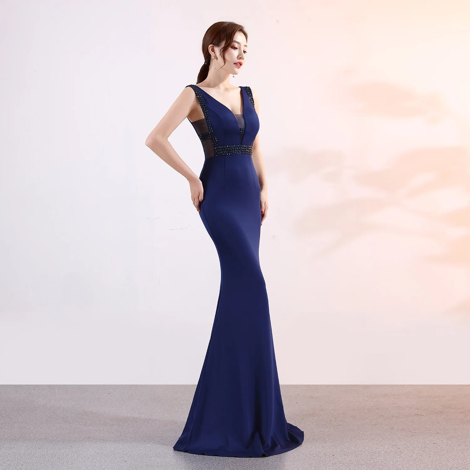 ArtSu модный 3D Хрустальный халат, украшенный бисером De Soiree синие длинные вечерние платья Русалка женское сексуальное платье с v-образным вырезом длиной до пола для выпускного вечера Vestidos