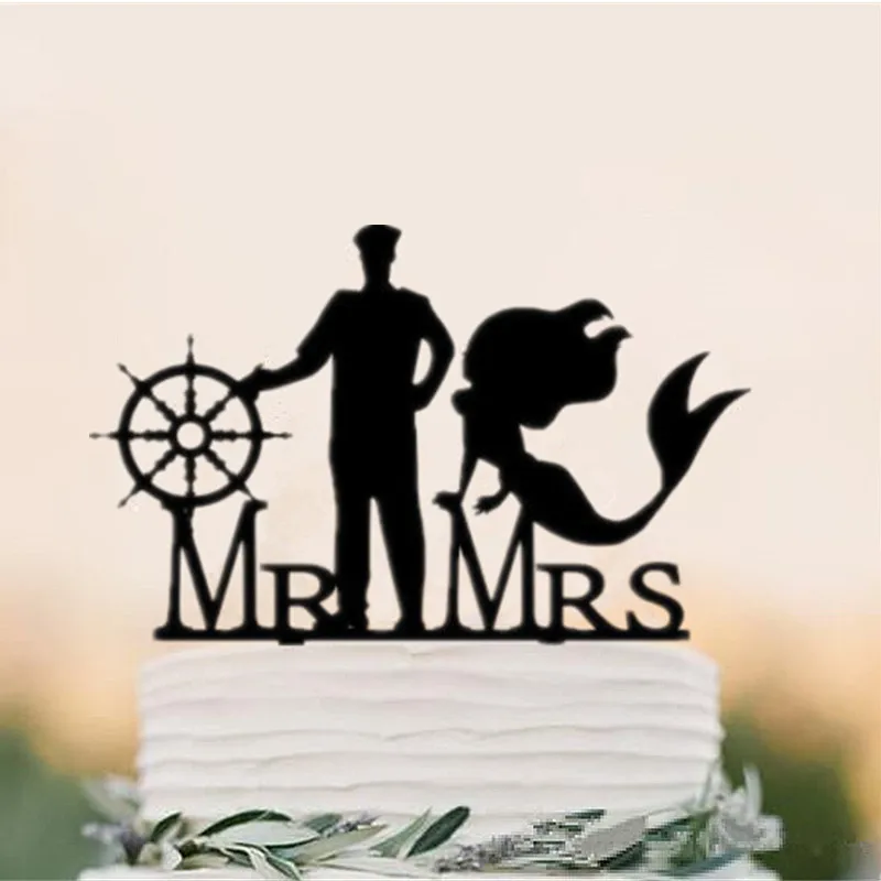 Свадебное украшение с изображением русалки и капитана, жениха и невесты, Mr& Mrs, украшение для свадебного торта, аксессуар для торта, юбилей
