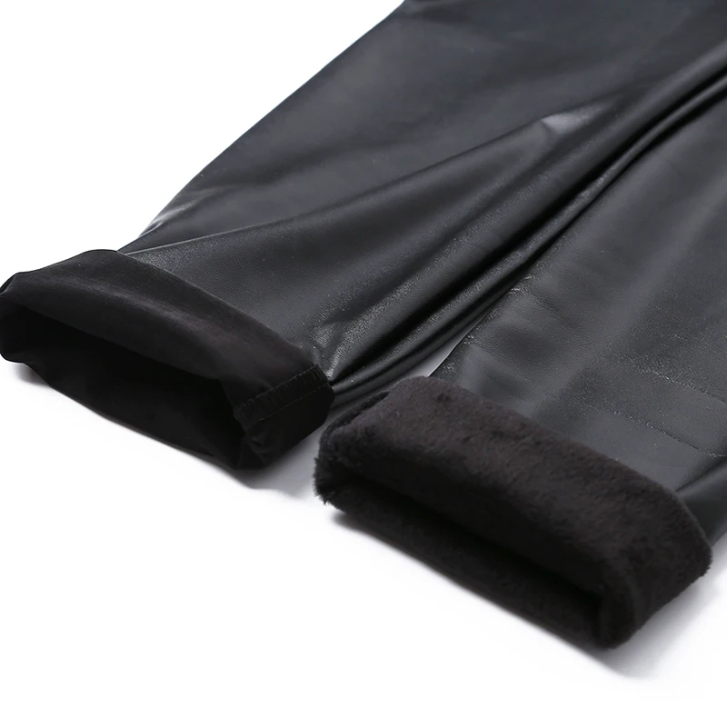 

Winter Women PU Leather Warm Pants Thick Velvet Stretch Slim Pencil Pants High Waist Plus Velvet Leather Pants Pantalon Femme