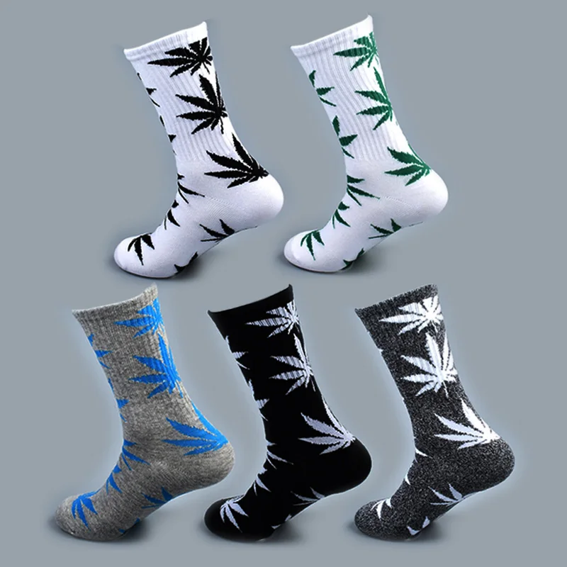 

Cool Bamboo Summer Women Men's Funny Ankle Socks Hemp Meias Long Happy Maple Leaf sokken Cotton Weed Grass White Black Socken