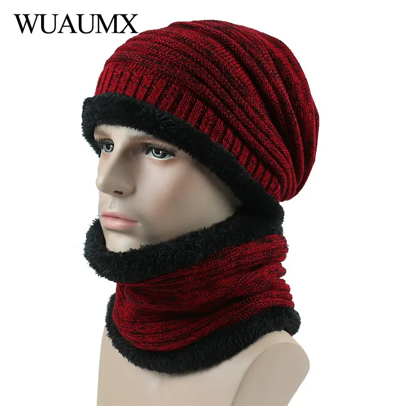 Зимняя шапка Wuaumx с подкладкой из искусственной кожи бархатной теплый шарф